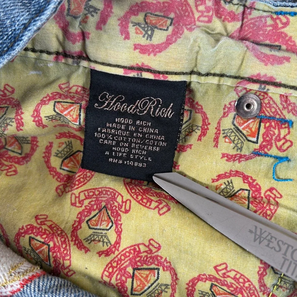 Hood Rich Jeans Men 38 Blue Denim Baggy Benjamin Franklin Embroidered Y2K Style